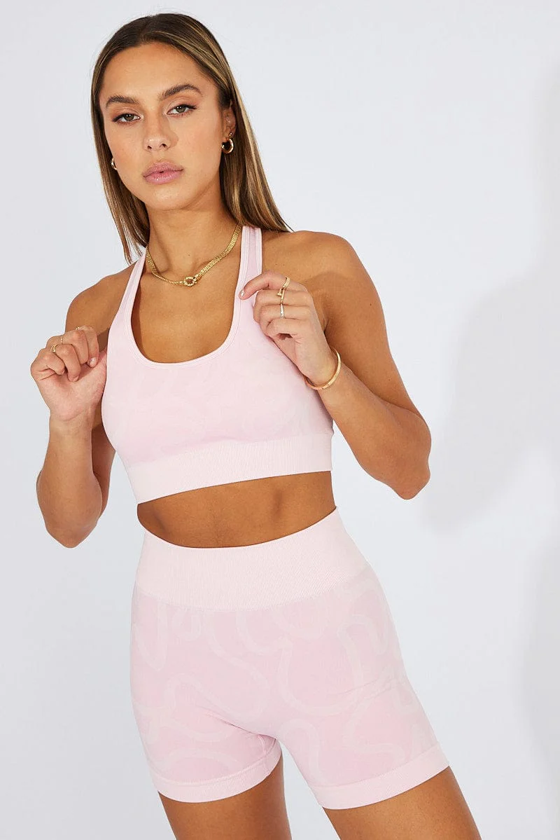 Pink Seamless Tank Top And Shorts Activewear Set