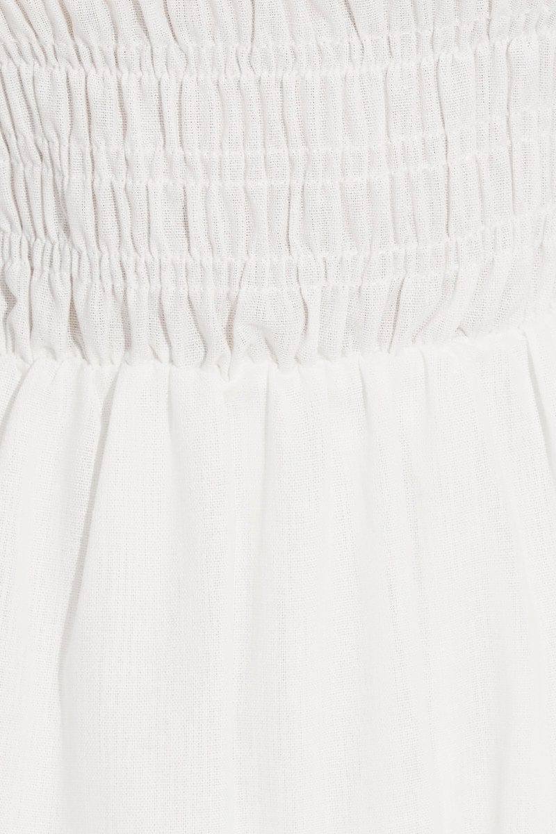 White Fit And Flare Dress Puff Sleeve Square Neck