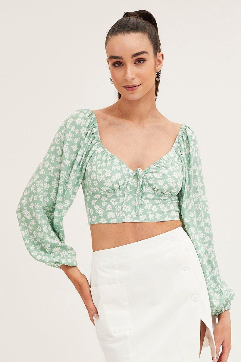 Print Off Shoulder Cropped Top