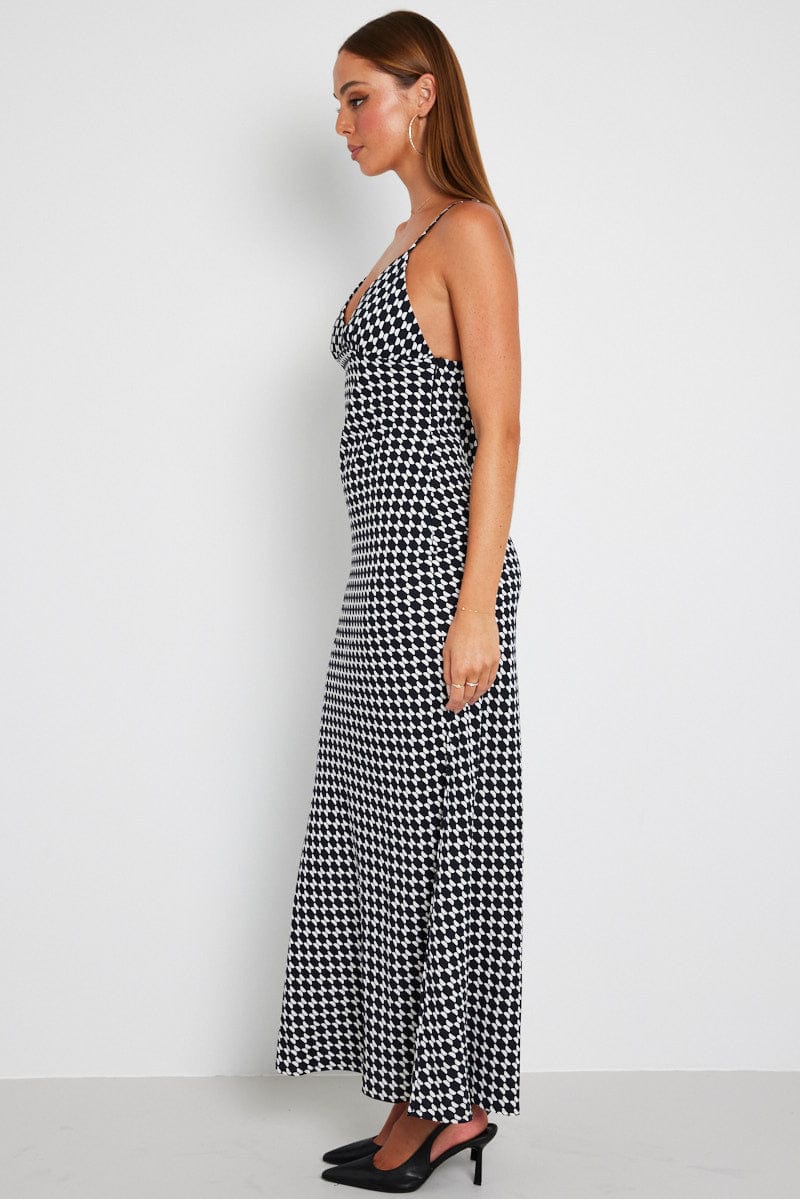 Black Geo Maxi Dress Strappy