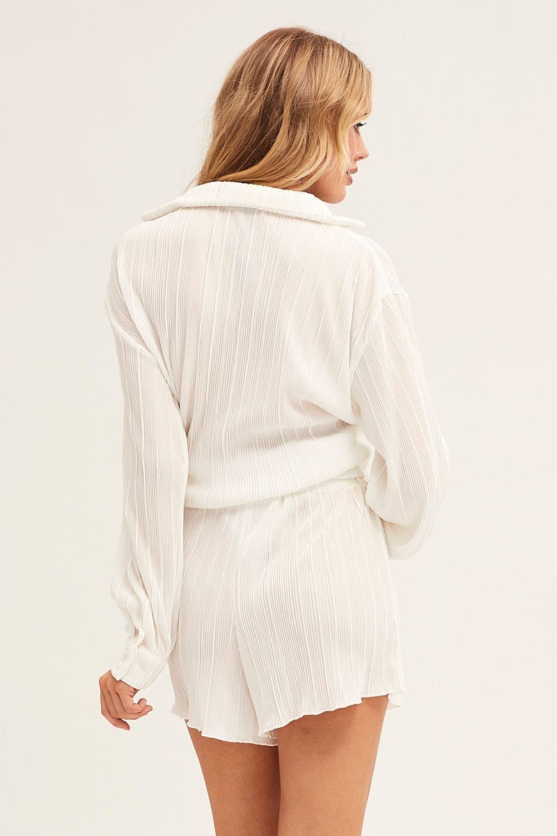White Plisse Short High Rise