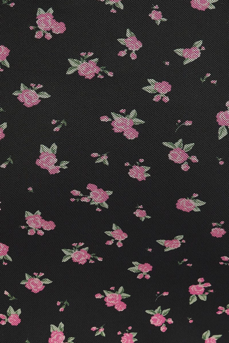 Black Floral Maxi Skirt Pencil High Rise Mesh