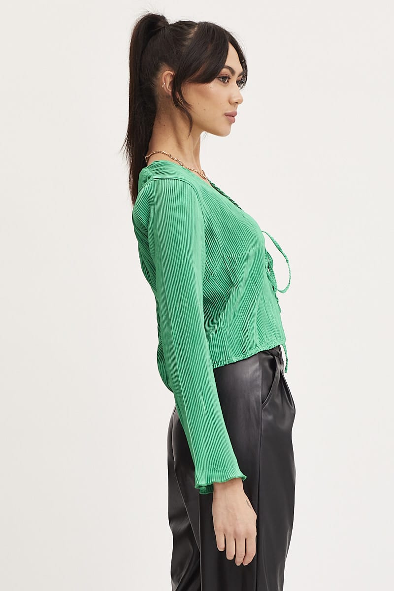 Green Tie Up Top Long Sleeve