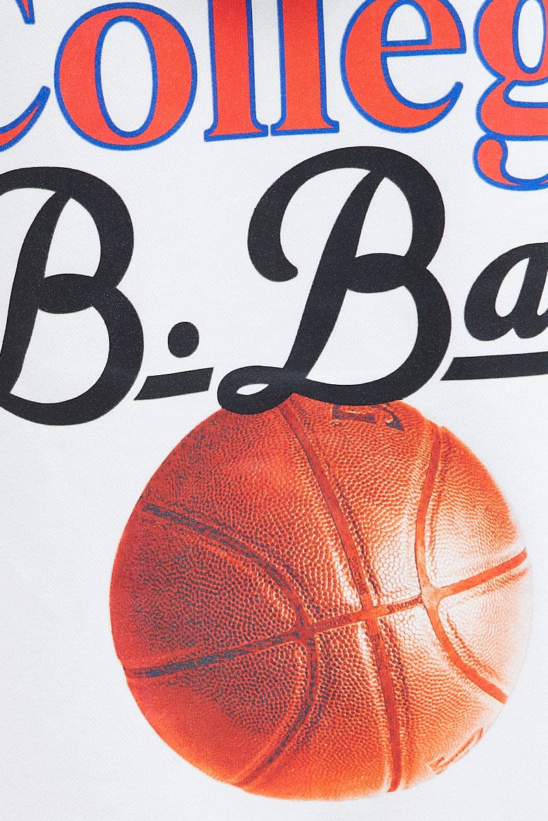 White Hoodie Sweater Long Sleeve Longline Basketball