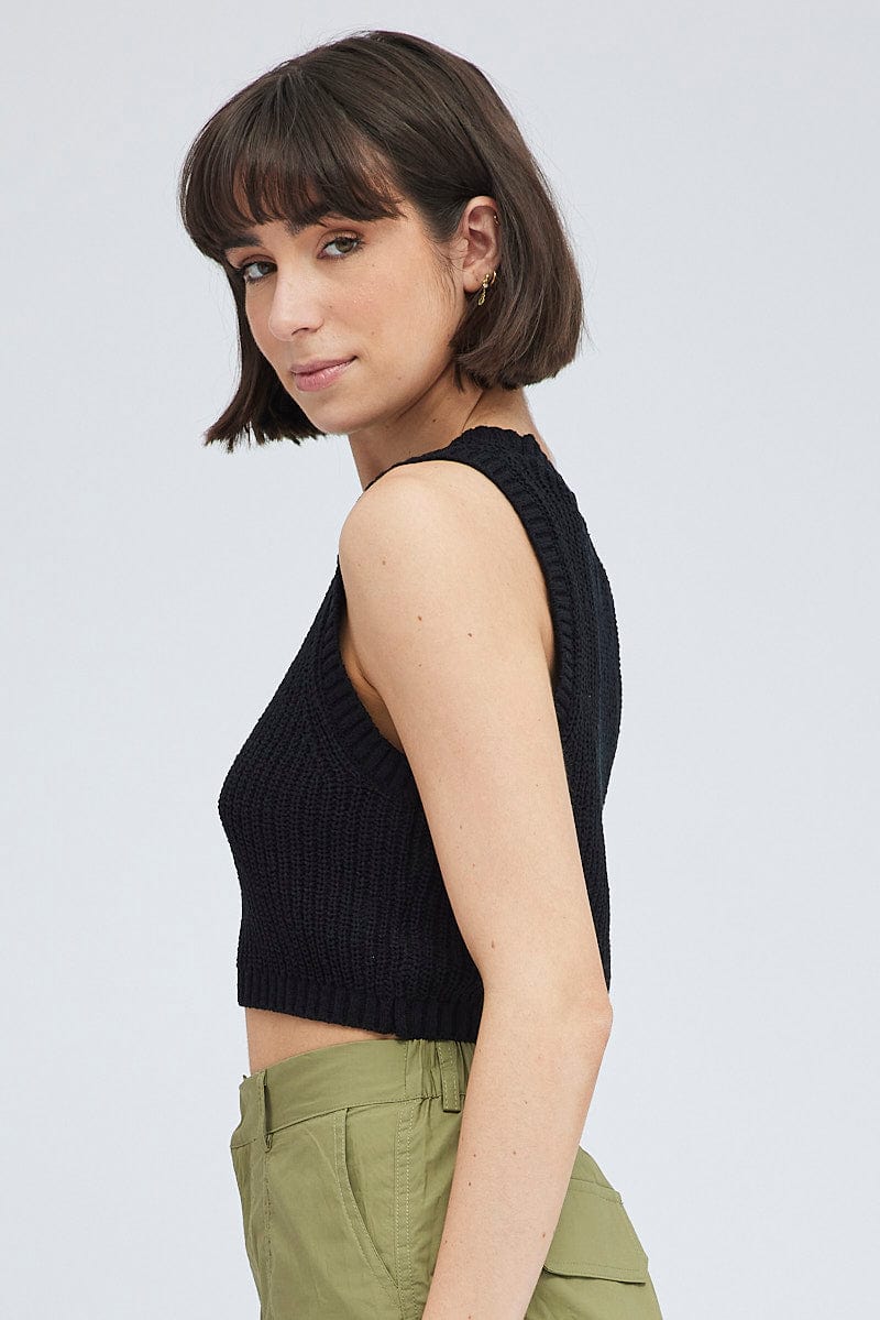 Black Knit Vest Crew Neck