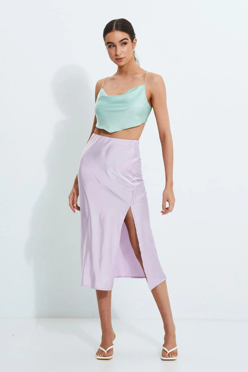 Green Designer Satin Diamante Strap Scarf Strappy Top