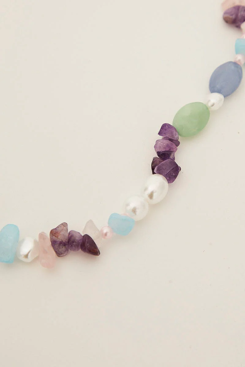 Multi Natural Stone And Pearls Necklace