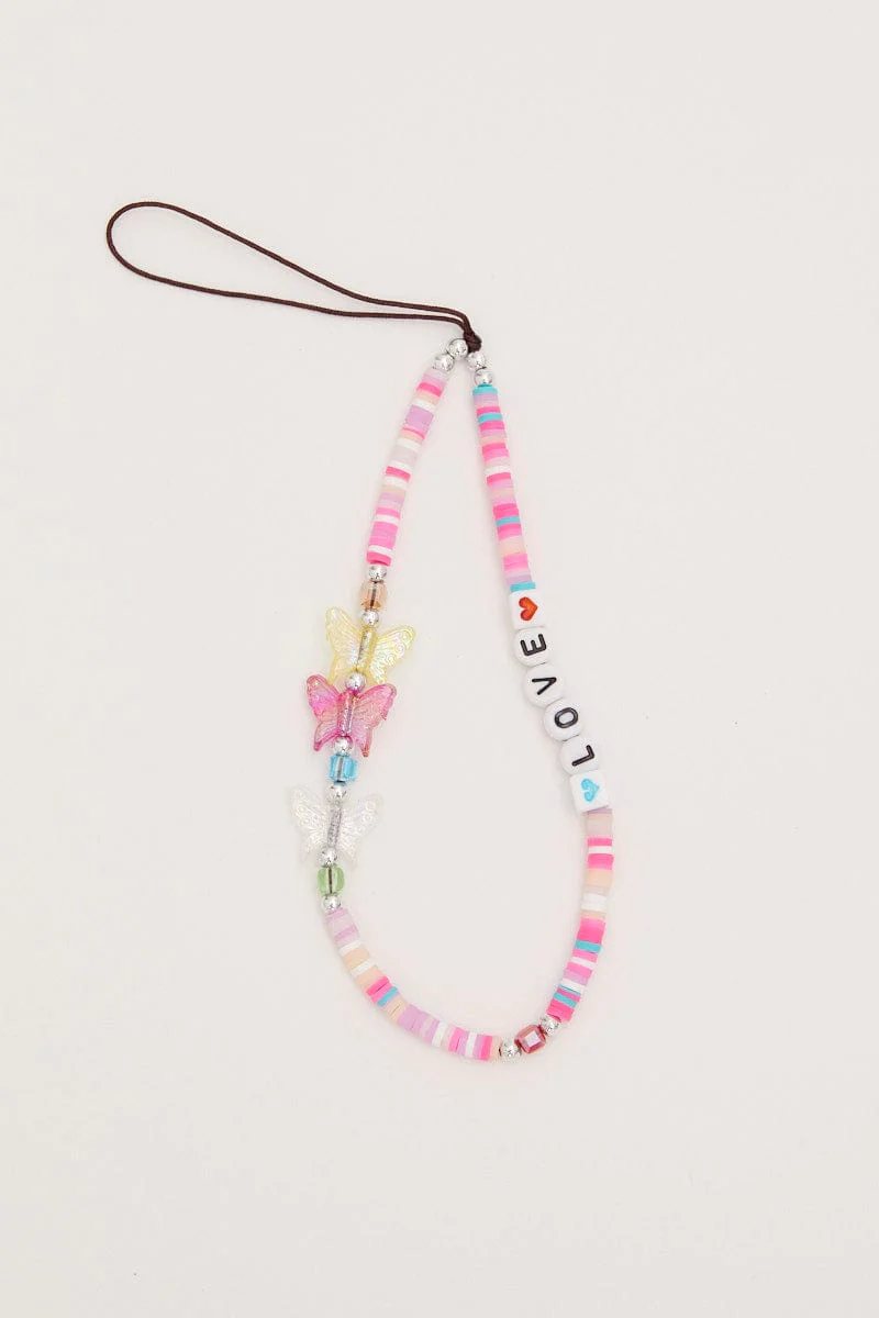 Multi Butterfly And Love Phone Chain