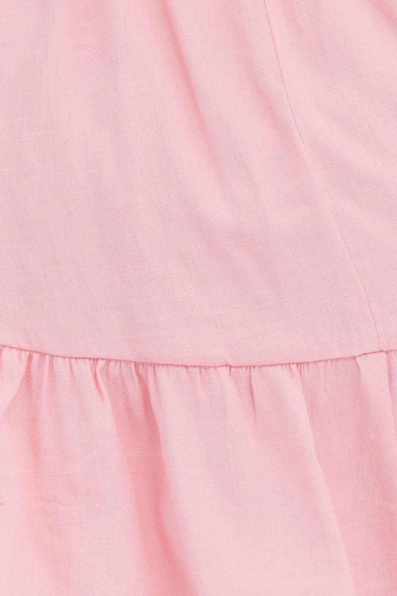Pink Fit And Flare Dress Short Sleeve Mini