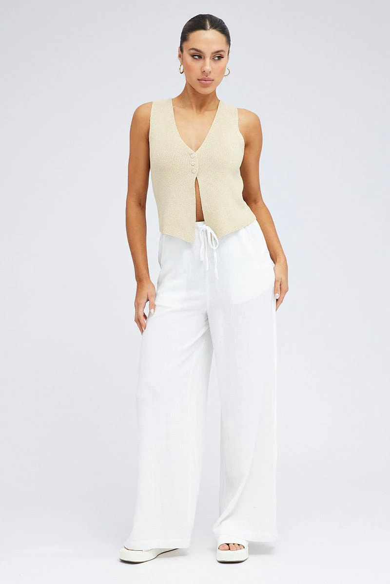 Beige Knit Vest V neck