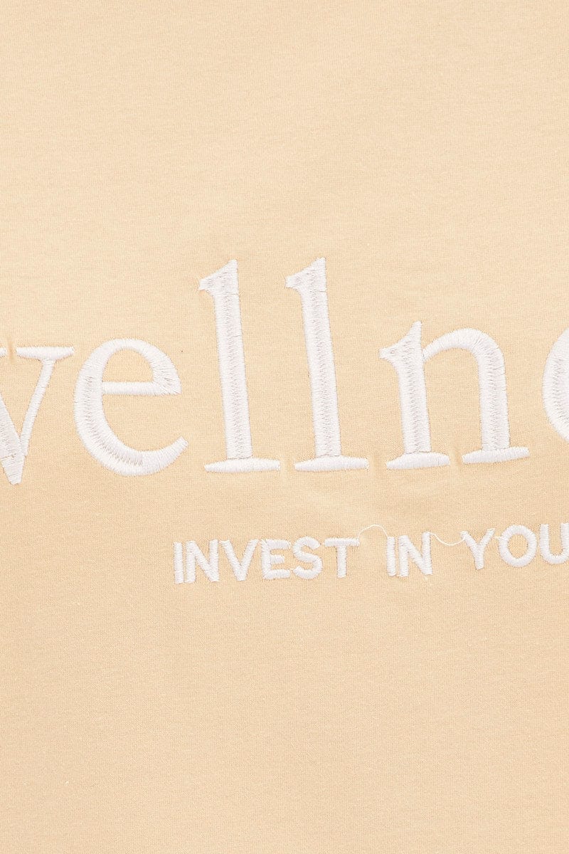 Beige Embroided T And Biker Shorts Set