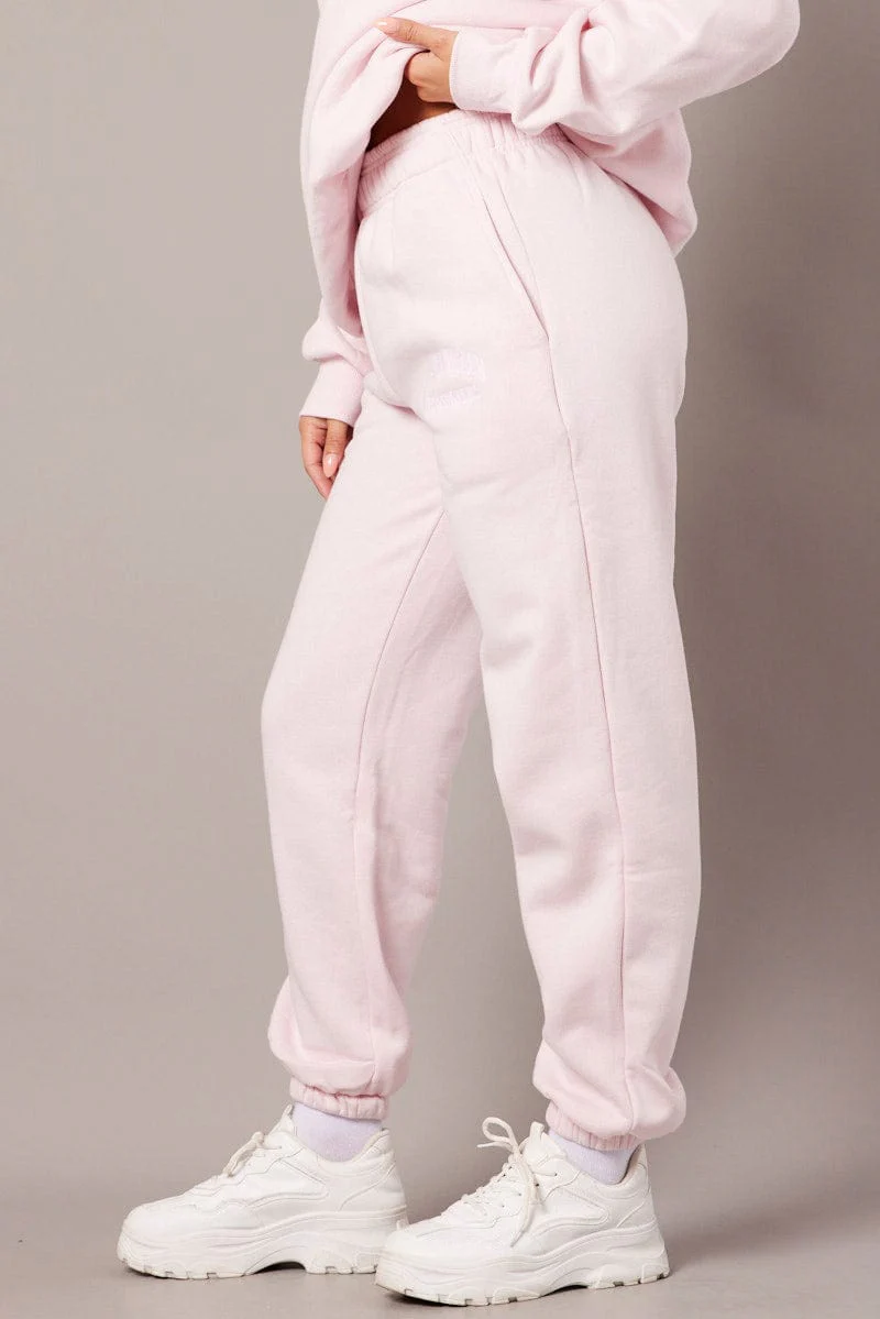 Pink Track Pants High Rise