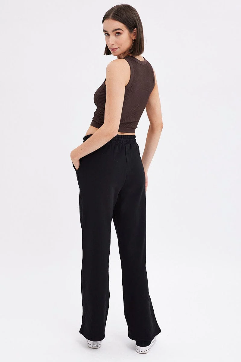 Black Wide Leg Track Pants High Rise
