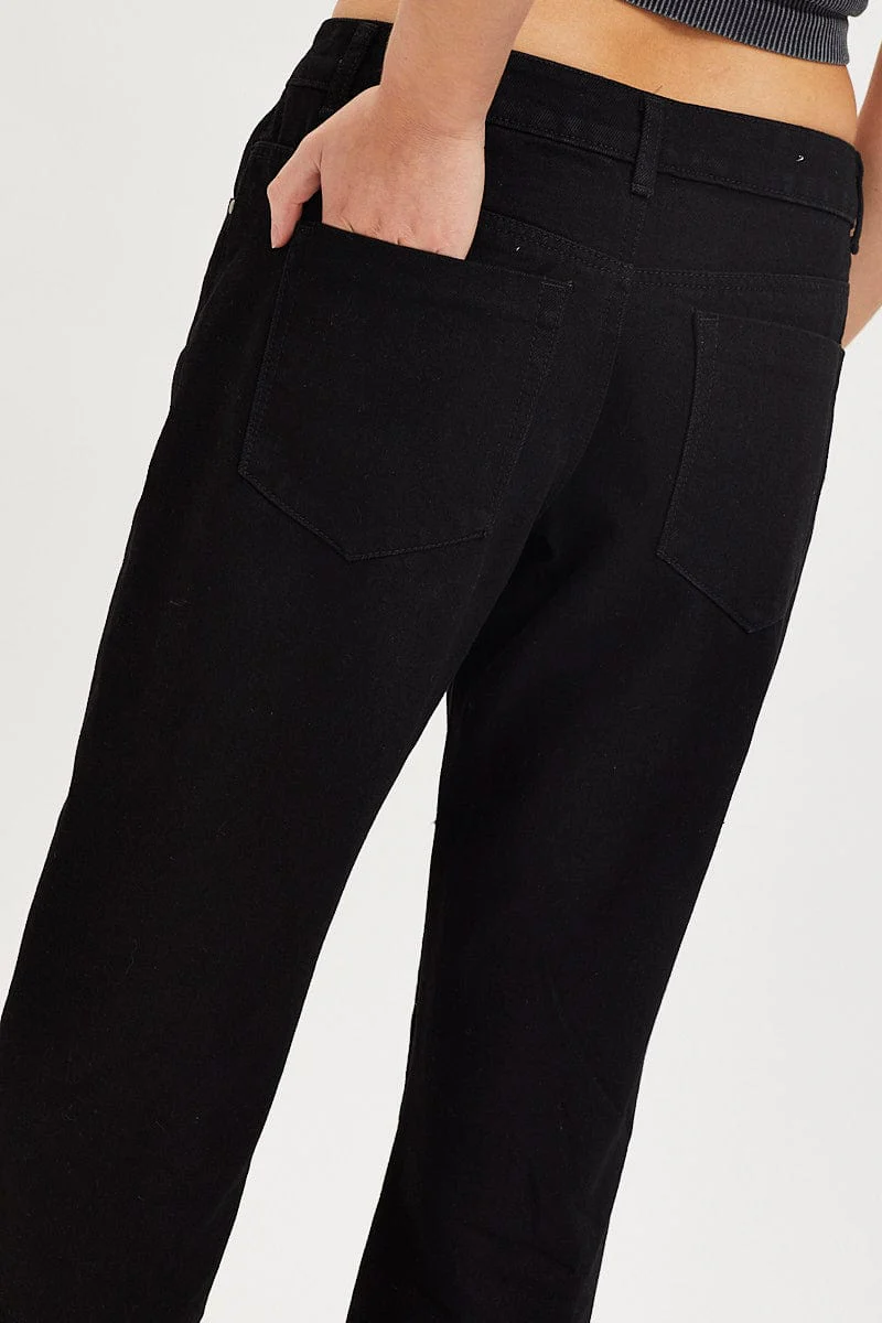 Black Straight Denim Jeans Low Rise