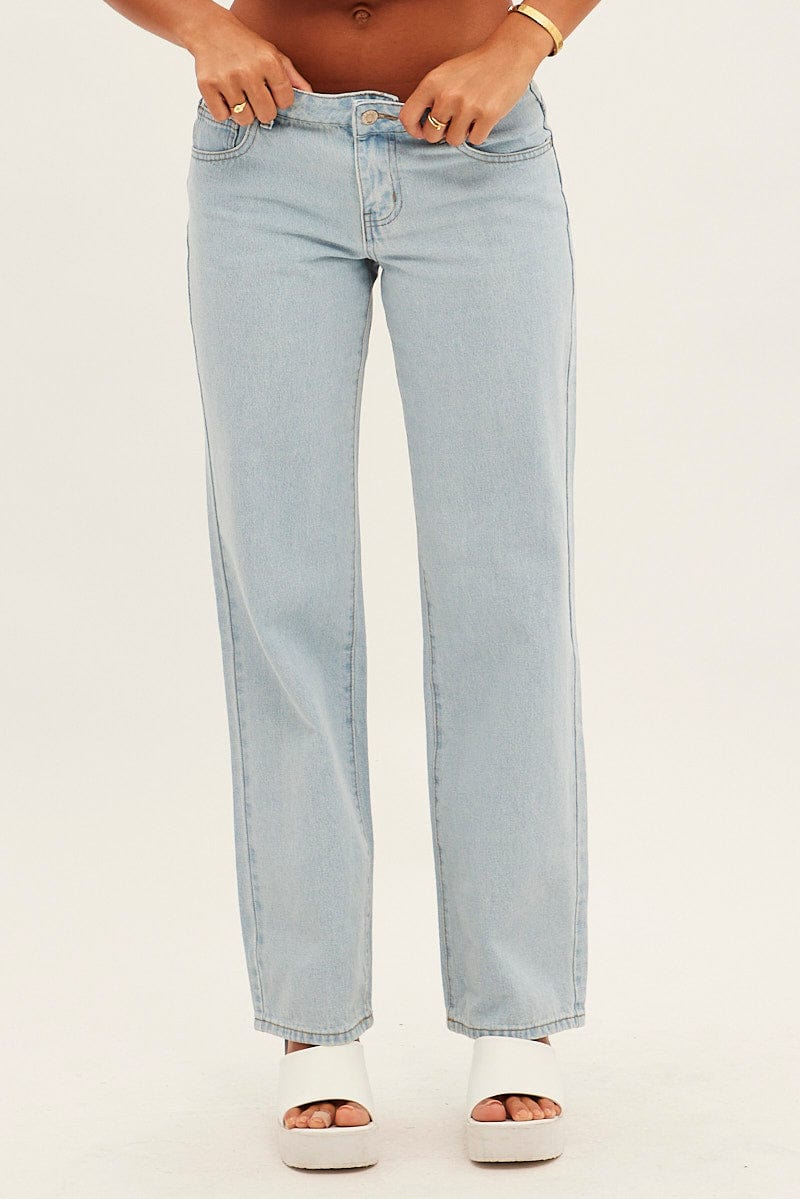 Blue Straight Denim Jeans Low Rise