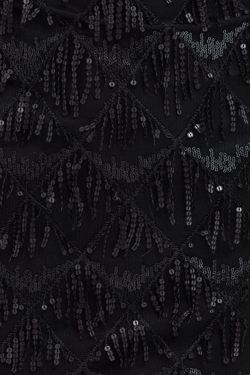 Black Cutout Sequin Dress Tassels