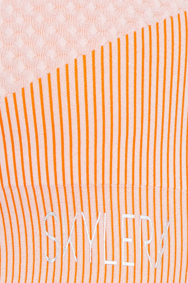 Orange Seamless Contrast Panel Activewear Sports Bra
