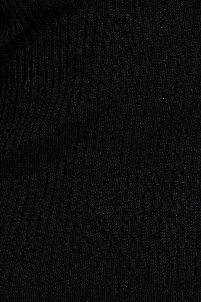 Black Knit Dress Short Sleeve Collared V-Neck Mini