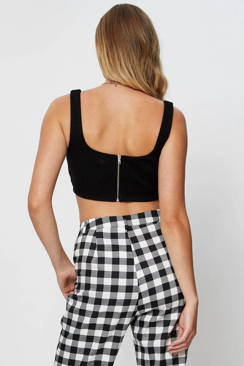 Black Jersey Top Structured Corset Ribbed