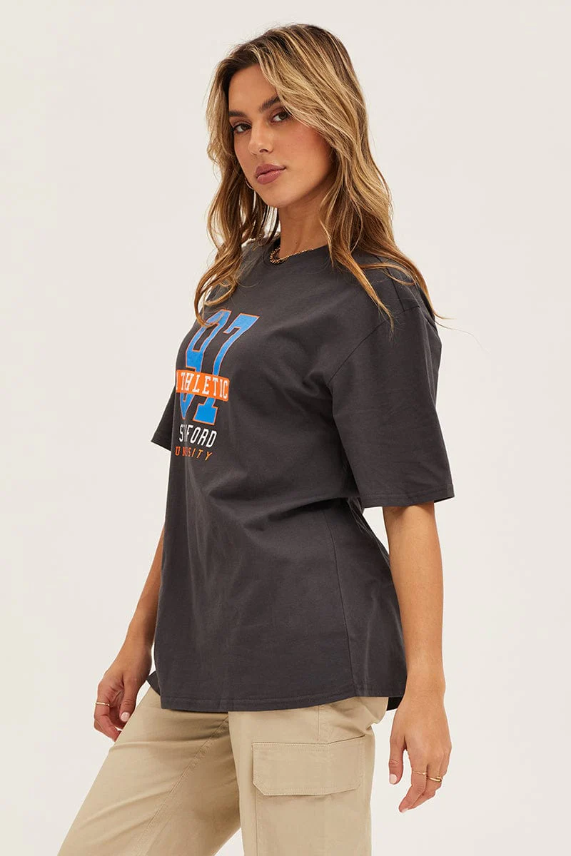 Grey Crew Neck Oversized Tee