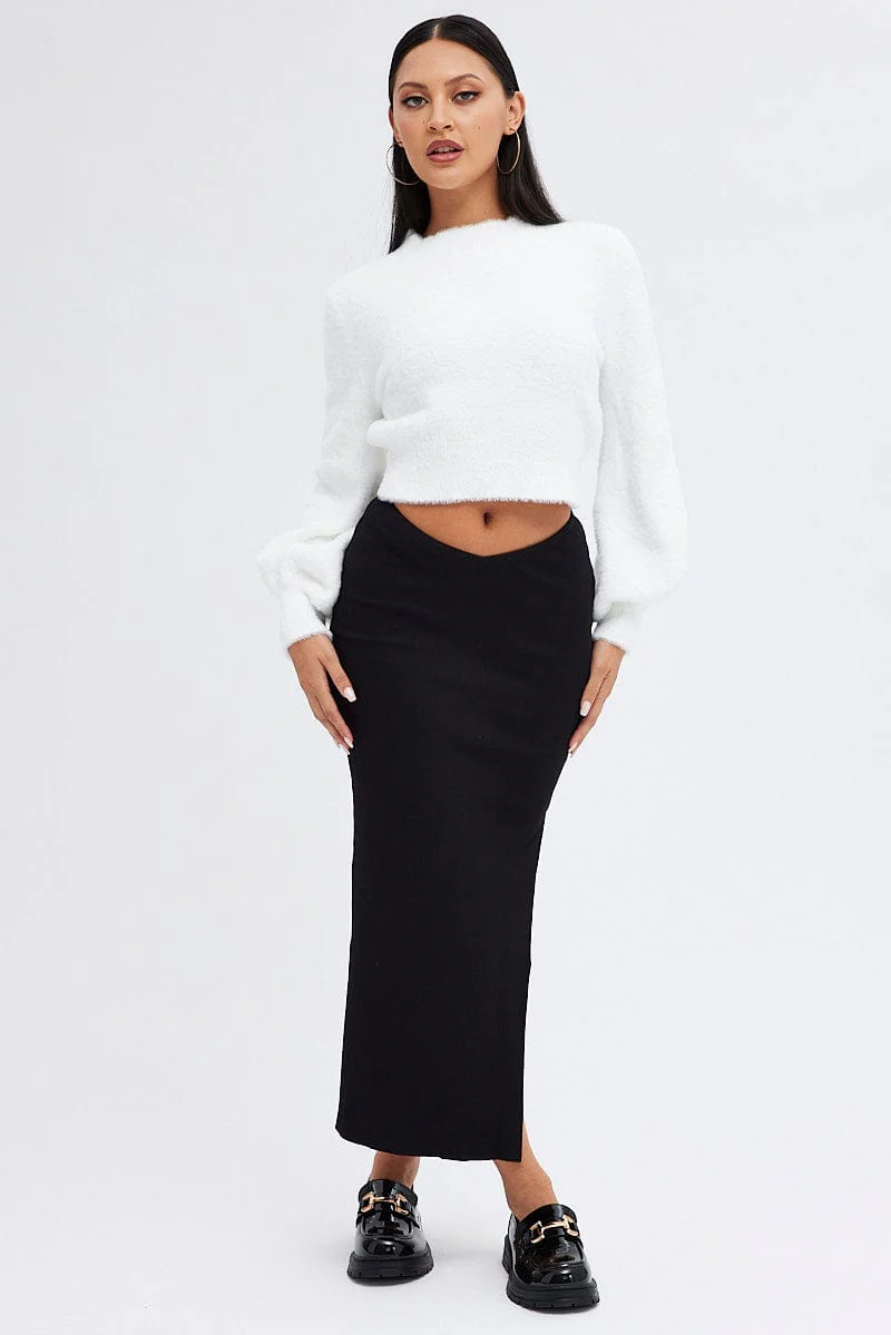 White Fluffy Knit Jumper Long Sleeve
