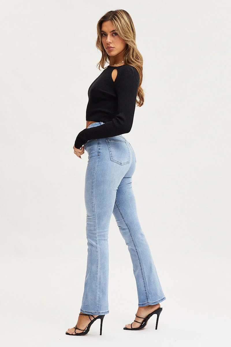 Blue Flare Denim Jeans High Rise