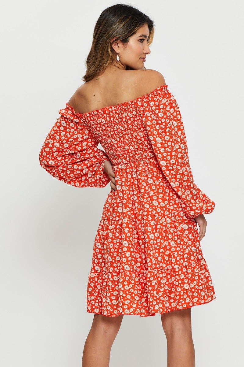 Print Mini Dress Off Shoulder