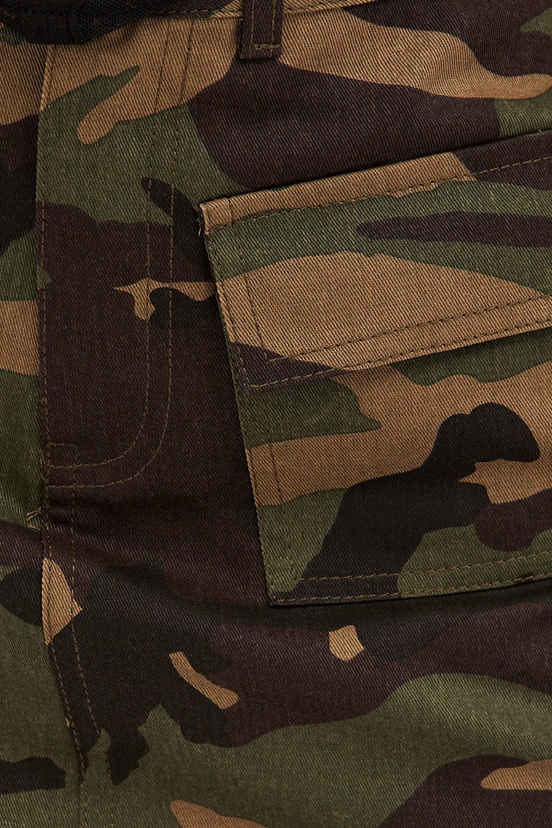 Green Print Camoflage Cargo Mini Skirt