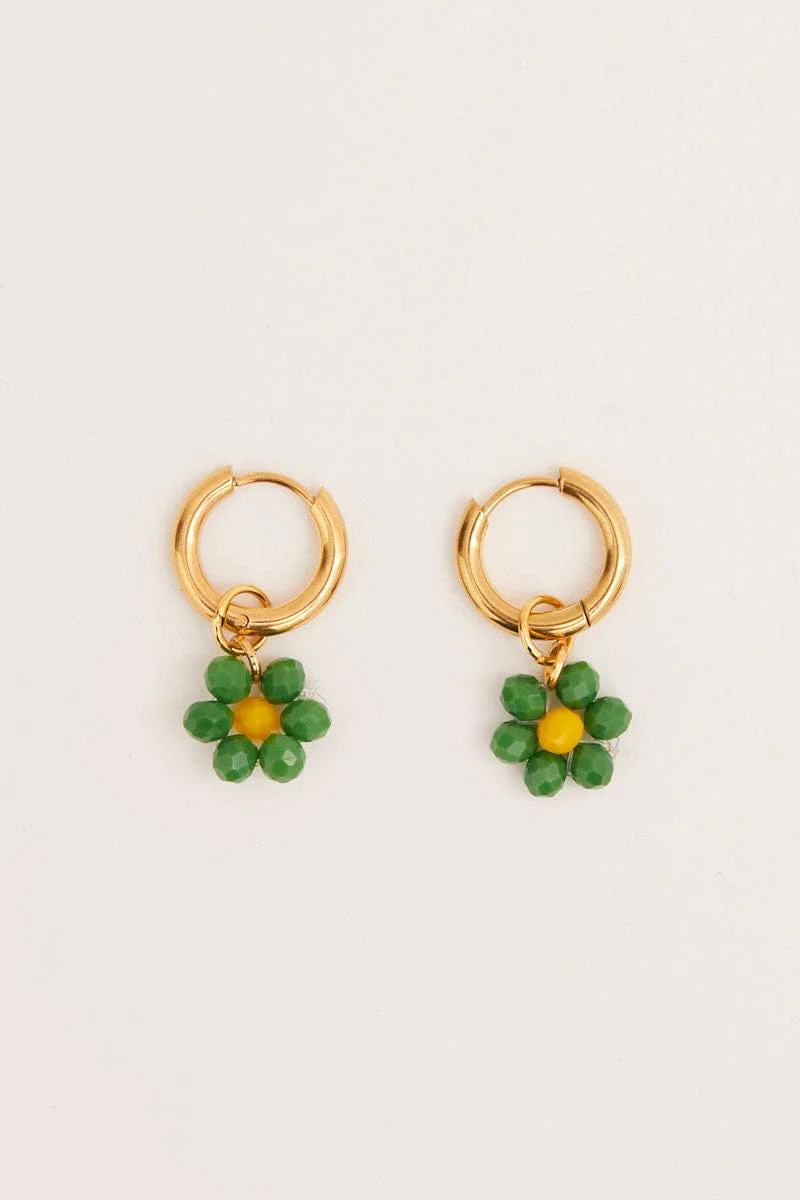 Green Flower Earrings