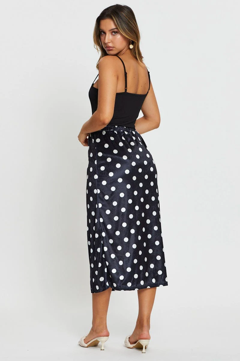 Polka Dot Midi Skirt Velvet