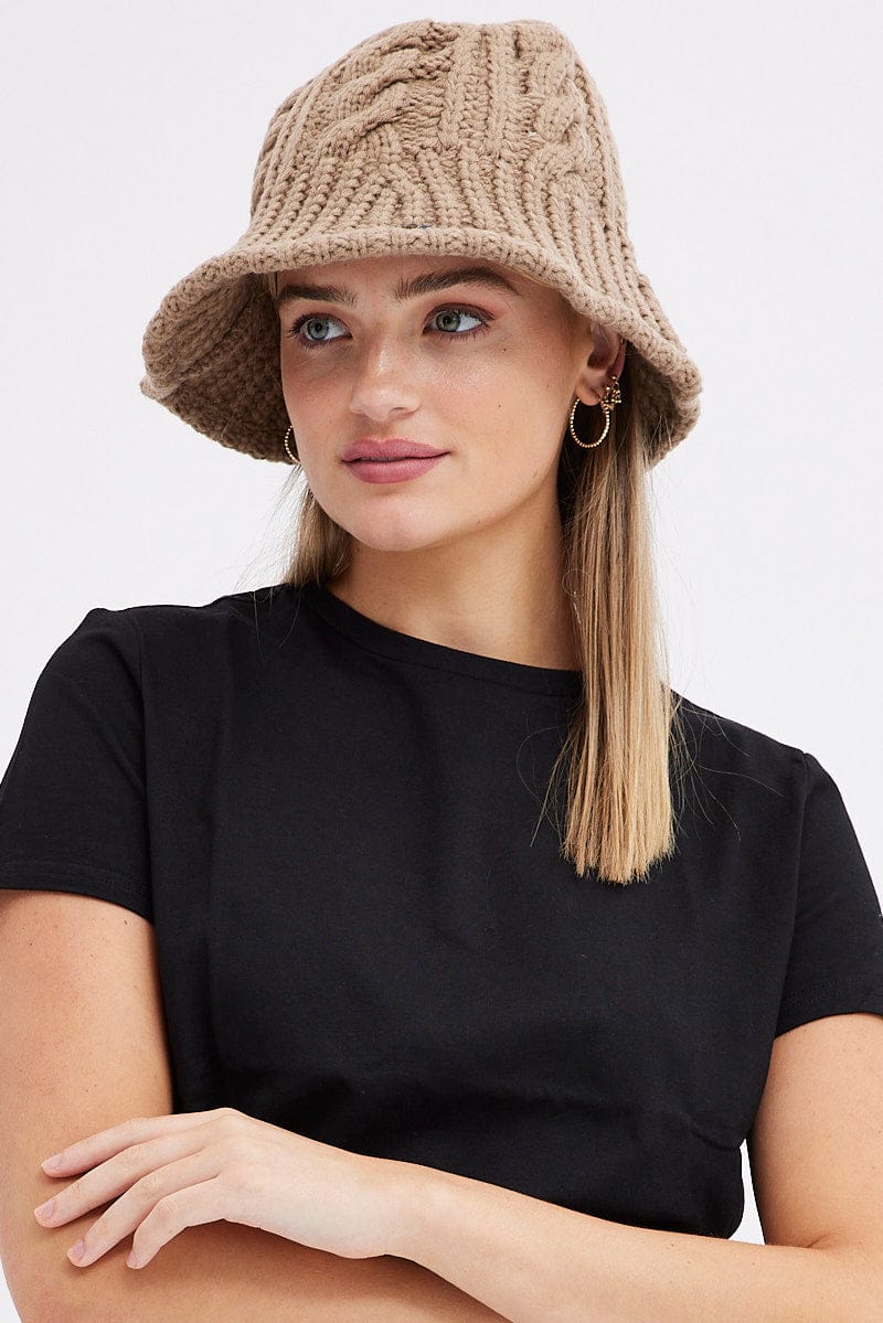 Brown Knitted Bucket Hat