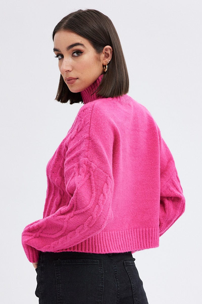 Pink Cable Knit Jumper High neck