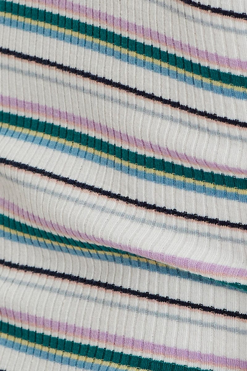 Stripe Tank Sleeveless Crop Round Neck