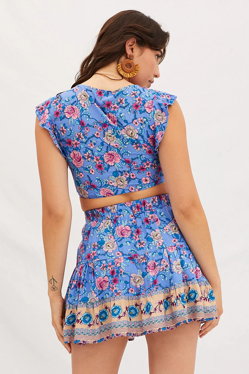 Boho Print Flare Skirt Mini High Rise