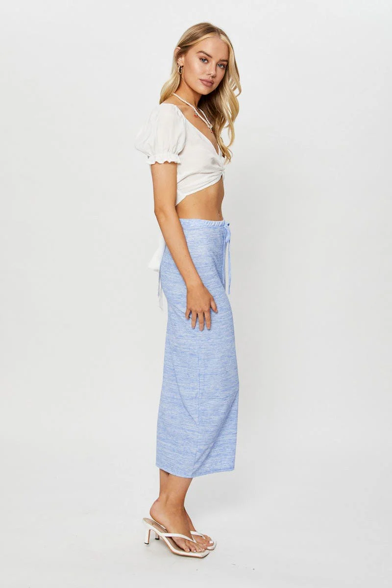 Blue Ribbed Bodycon Midi Skirt