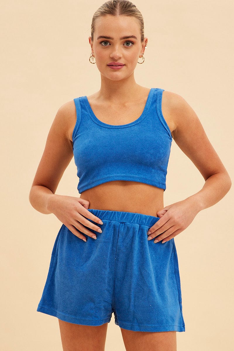 Blue Terry Beach Pull On Shorts