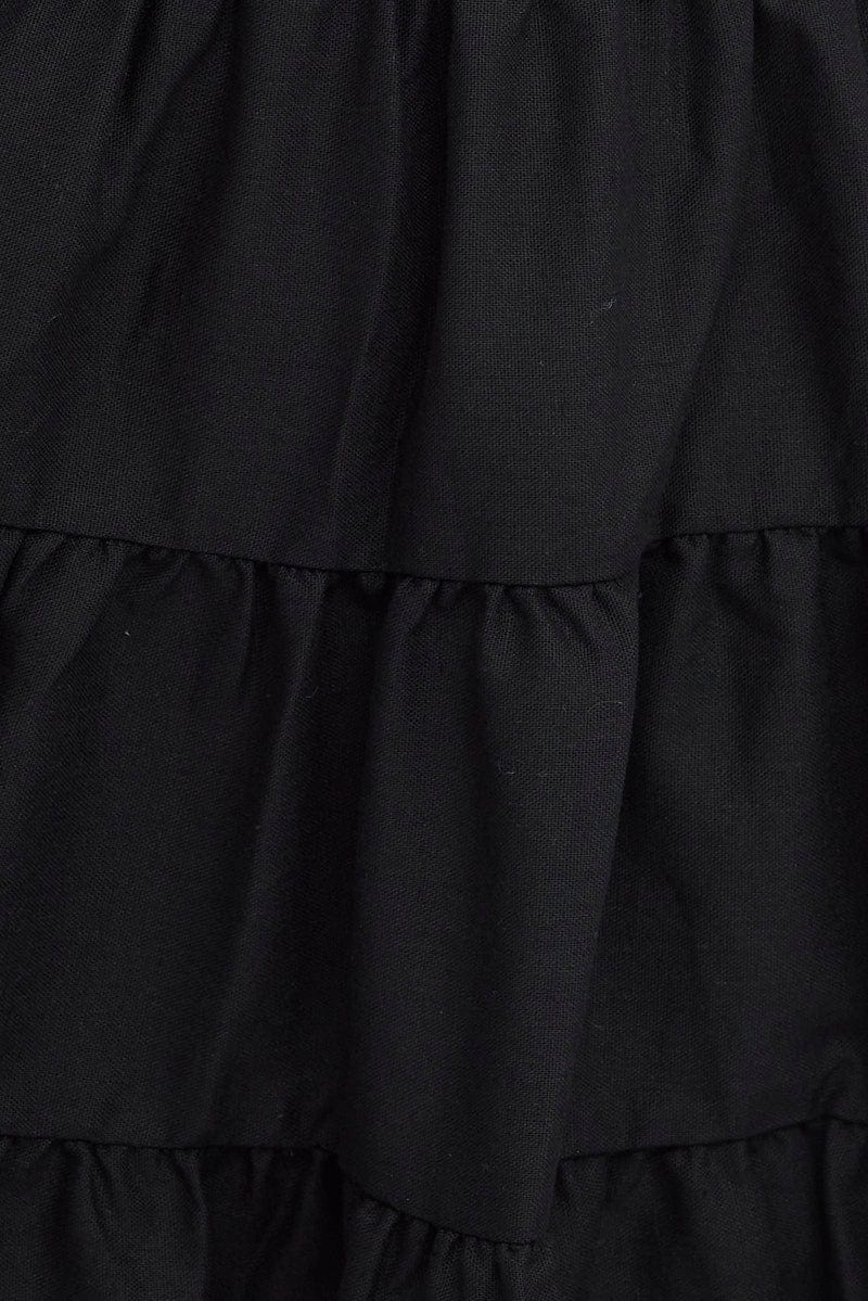 Black Fit And Flare Dress Puff Sleeve Mini