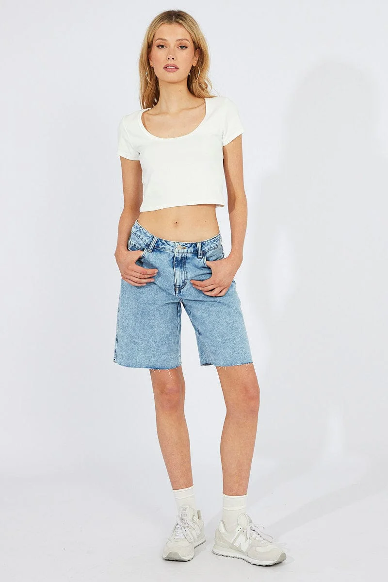 Denim Longline Denim Shorts Mid Rise
