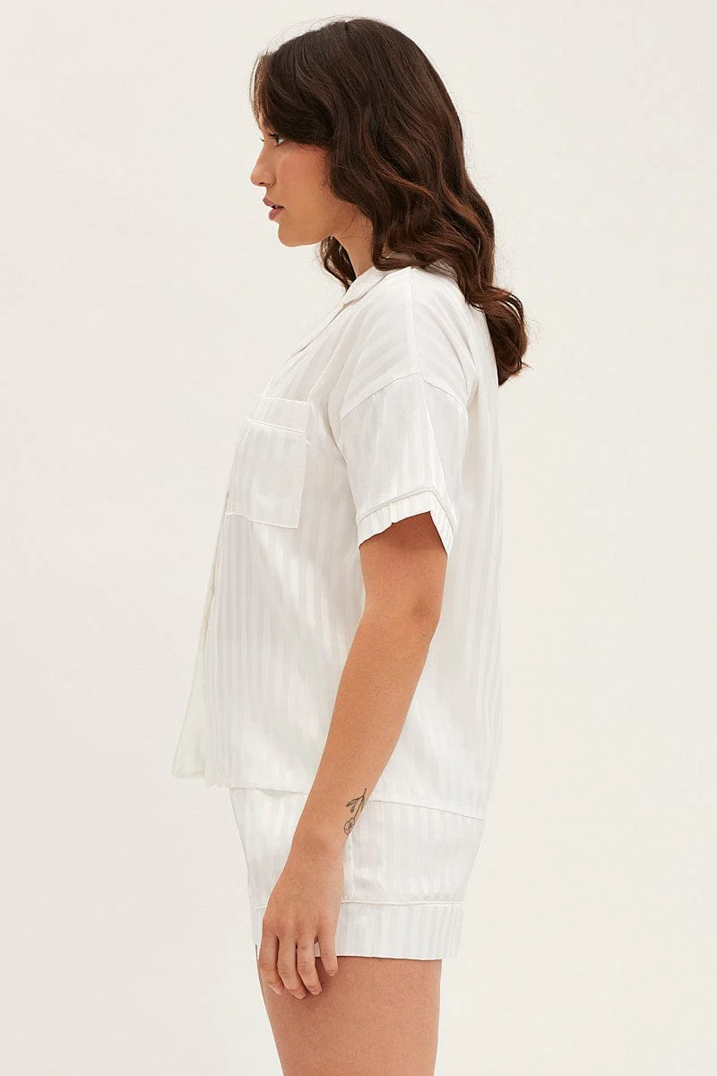 Stripe Satin Short Sleeve Top & Short Pj Set