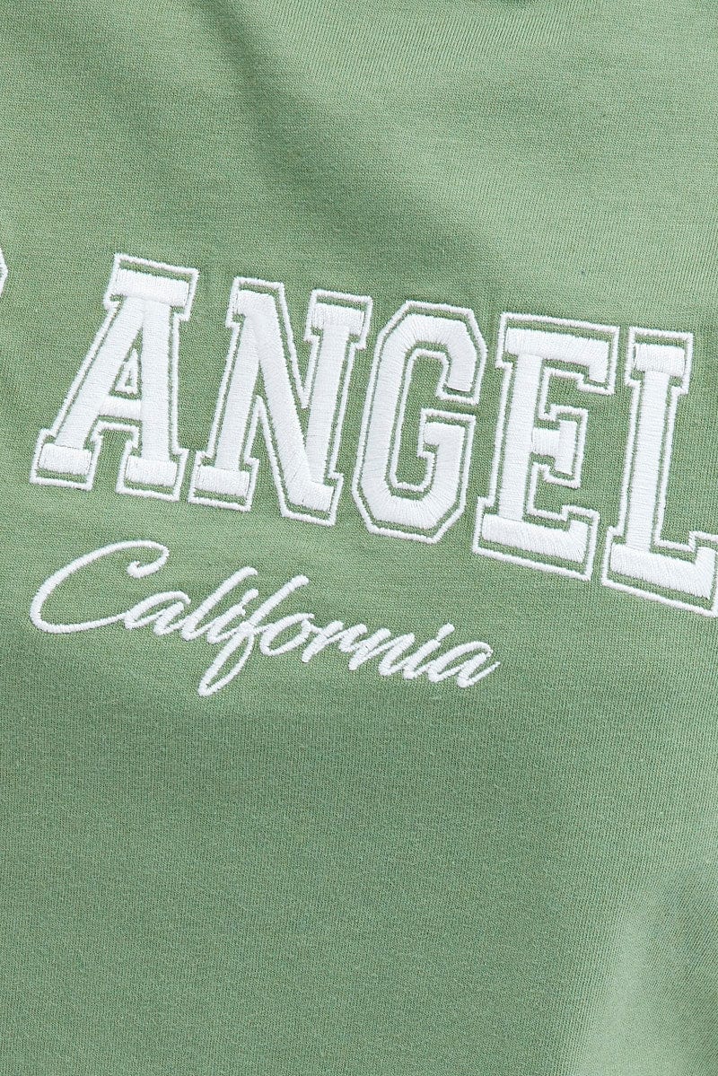 Green Graphic T Shirt Short Sleeve Crew Neck