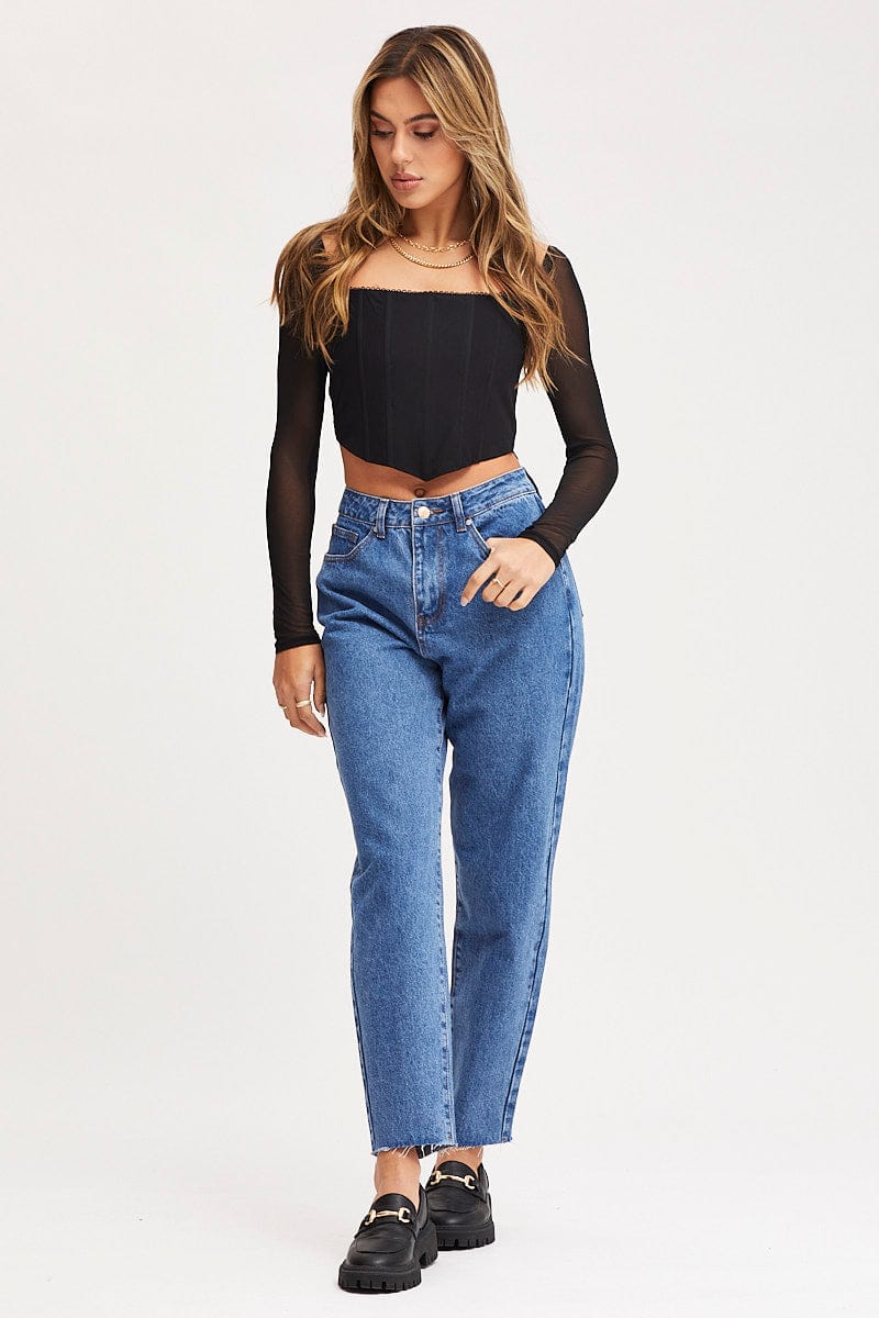 Blue High Rise Mom Jeans