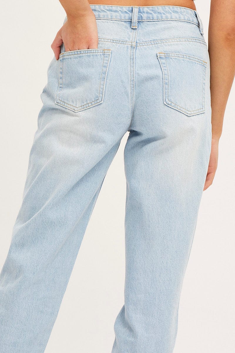 Blue Boyfriend Denim Jeans Mid Rise