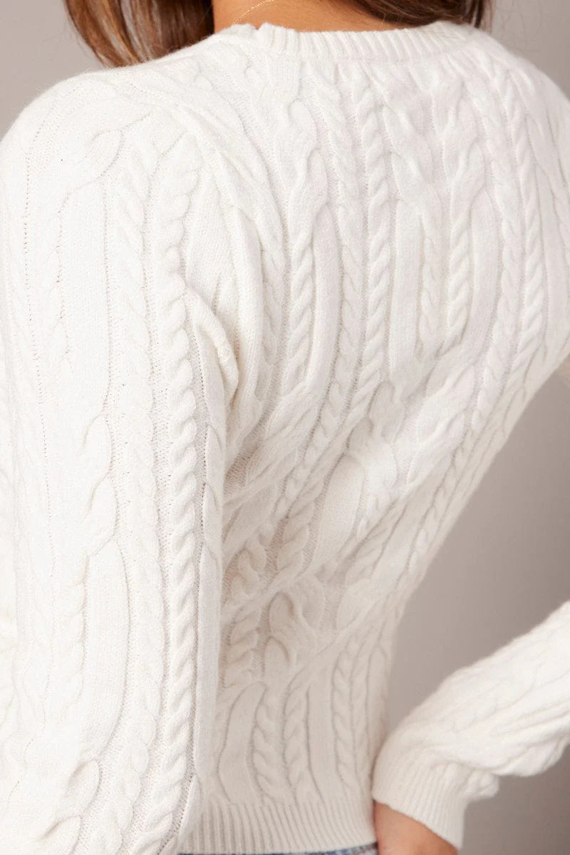 White Cable Knit Top Long Sleeve