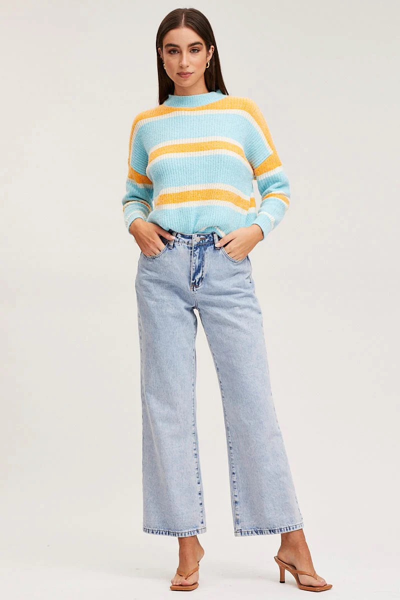 Stripe Knit Top Long Sleeve Relaxed Colour Block