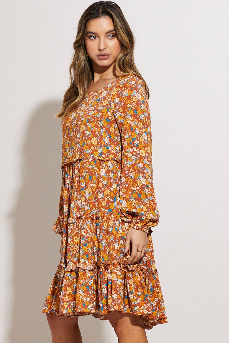 Print Mini Dress Long Sleeve