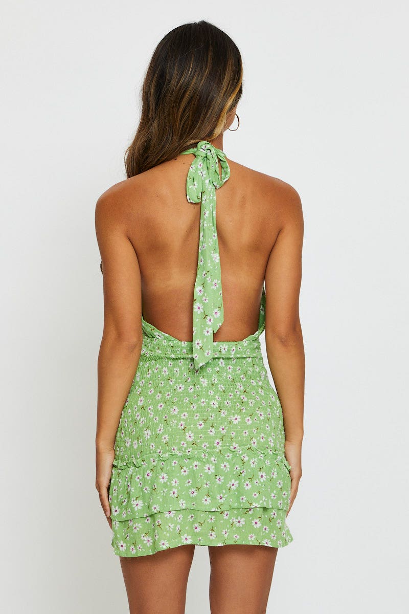 Print Mini Dress Halter Neck