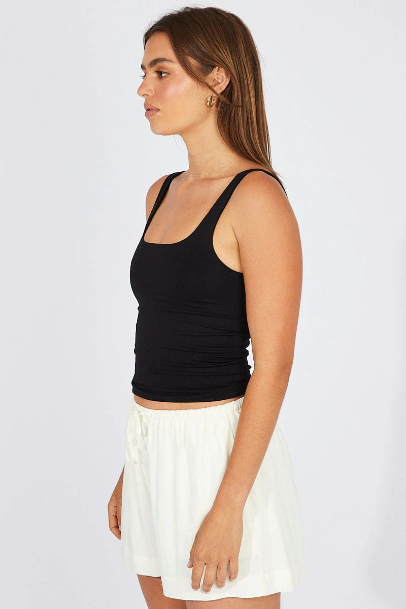 Black Tank Top Square Neck Seamless