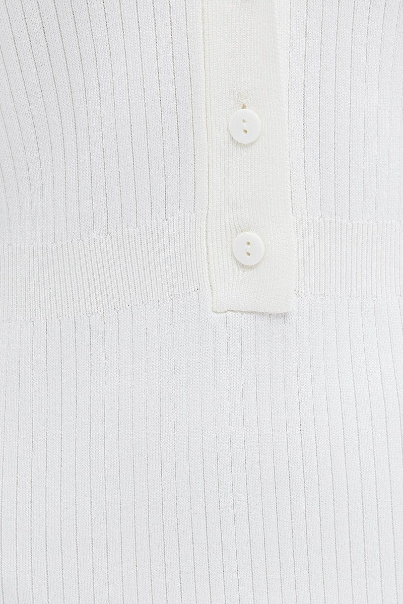 White Knit Romper Short Sleeve Collared Onesie Unitard