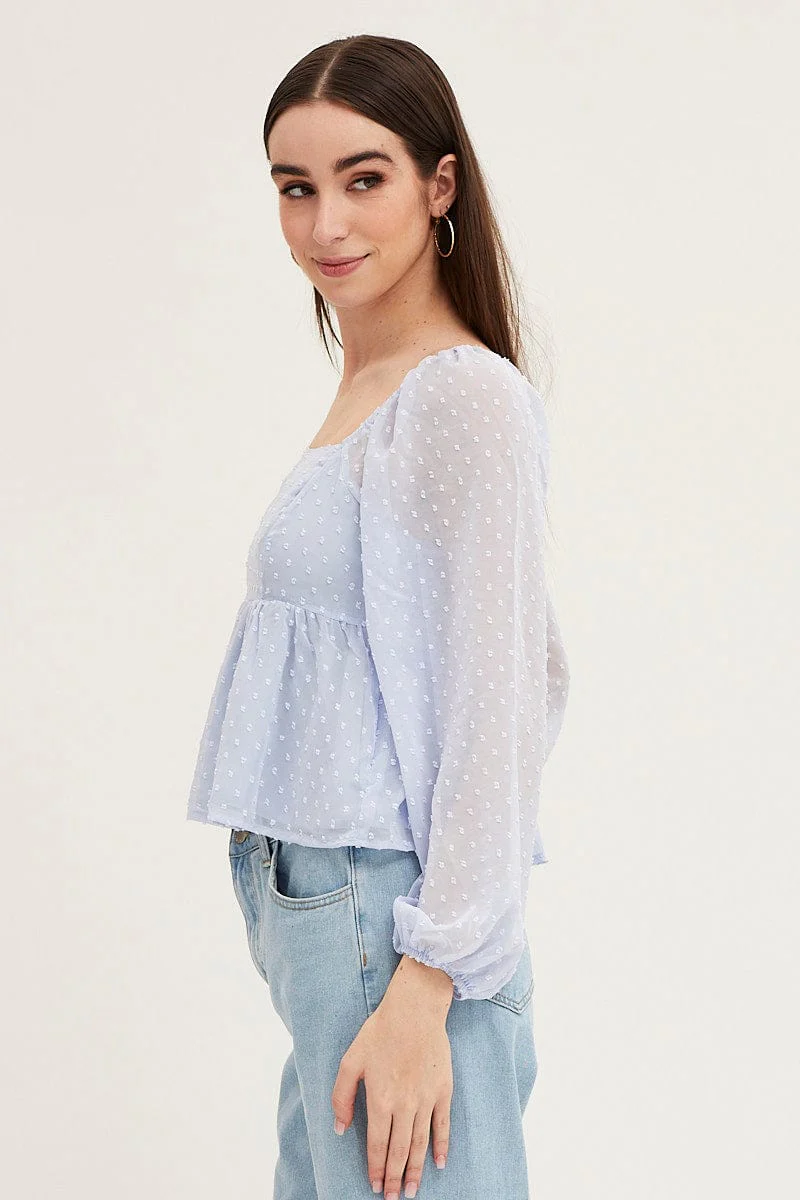 Blue Puff Sleeve Peplum Top