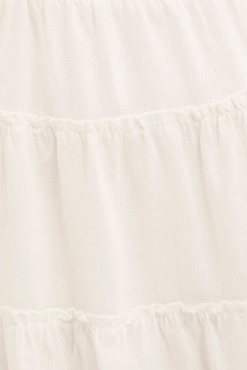 White Skater Dress Square Neck Linen Blend Frill Detail